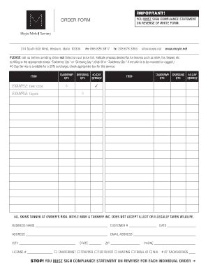 Moyle Mink And Tannery Order Form Information