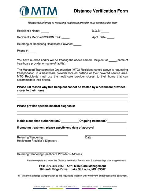 Mtm Distance Verification Form: A Complete Guide