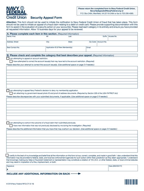 Navy Federal Security Freeze Appeal Form Guide