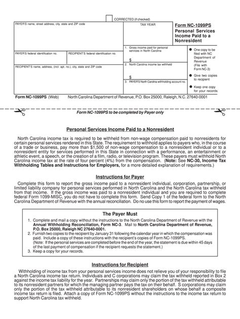 Nc 1099 Form Printable: Download And Print Easily