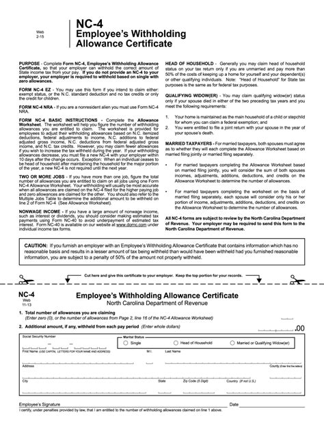 Nc 4-Ez Fillable Form Download And Instructions