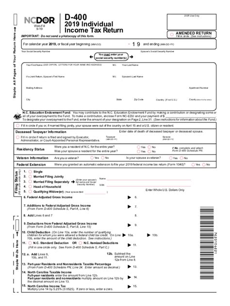 Nc State Tax Form D-400 Filing Guide