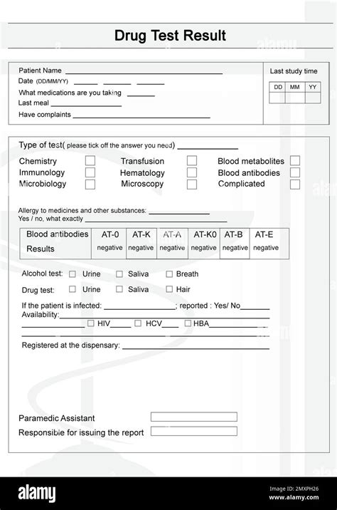 Negative Printable Drug Test Results Form Template