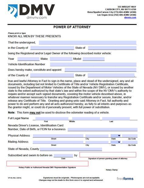 Nevada Dmv Power Of Attorney Form Guide