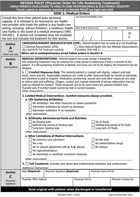 Nevada Polst Form: Understanding Your End-Of-Life Care Options