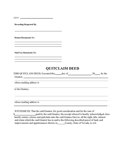 Nevada Quit Claim Deed Form Made Easy