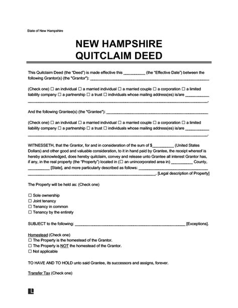 New Hampshire Quitclaim Deed Form Made Easy