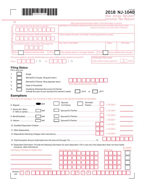 New Jersey Tax Return Form Nj-1040 Guide