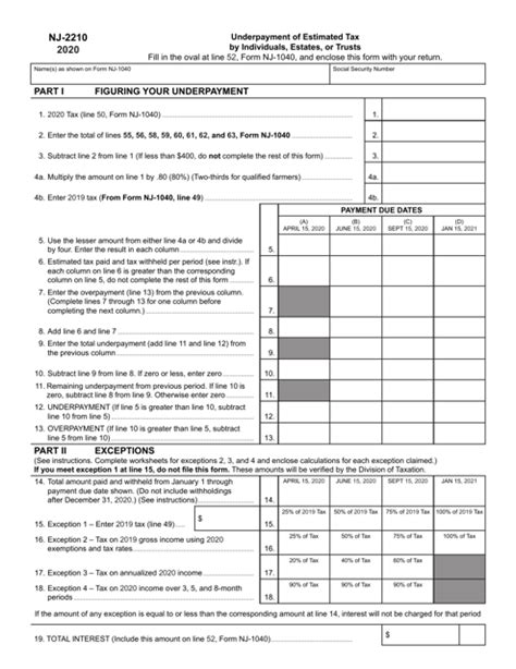 Nj Form 2210: Understanding Underpayment Of Estimated Tax