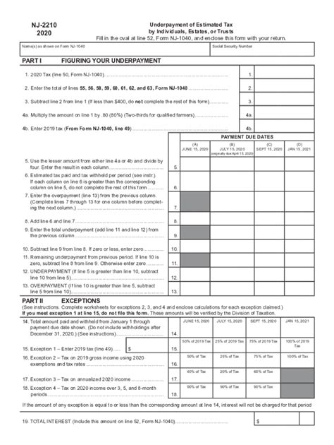 Nj Form 2210: Understanding Your State Tax Obligations