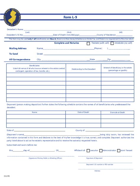 Nj L-9 Form: A Guide To Filing And Requirements