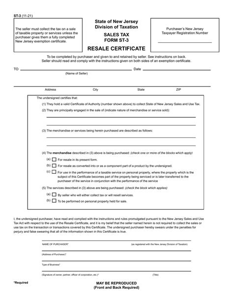 Nj St-3 Form: Guide To Completing Sales Tax Exemption