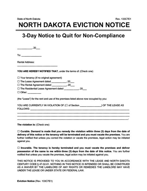 North Dakota Eviction Notice Form Guidelines And Download