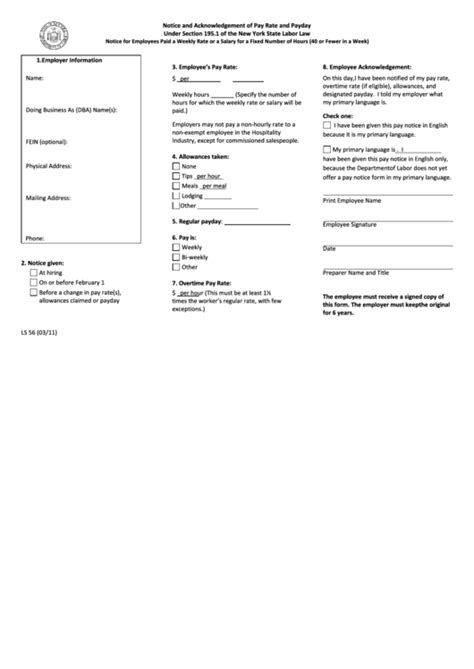 Notice And Acknowledgement Of Pay Rate And Payday Form