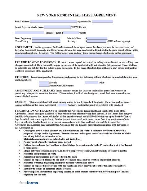 Nyc Residential Lease Agreement Form Printable Template