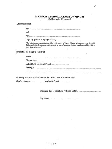 Oci Parental Authorization Form For Minors Sample