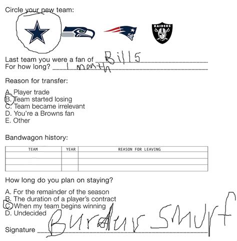 Official Nfl Bandwagon Transferral Form: Join The Fandom Today