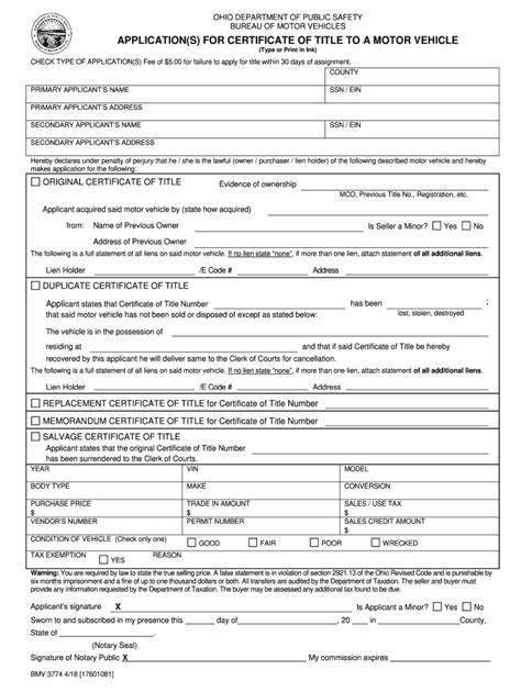 Ohio Bmv 3774 Form: A Step-By-Step Guide