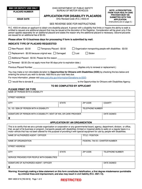 Ohio Bmv Handicap Placard Application Form Guide