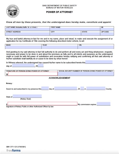 Ohio Bmv Power Of Attorney Form Made Easy