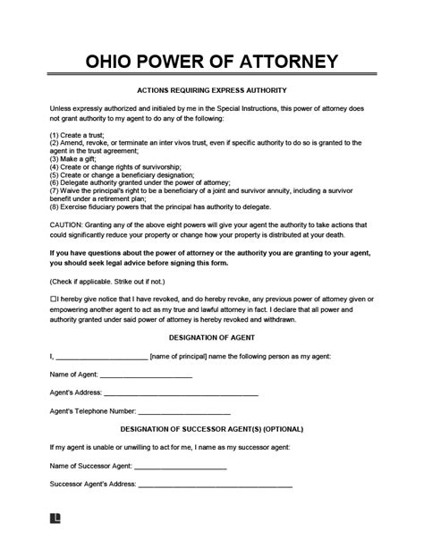 Ohio Durable Power Of Attorney Form Printable Template