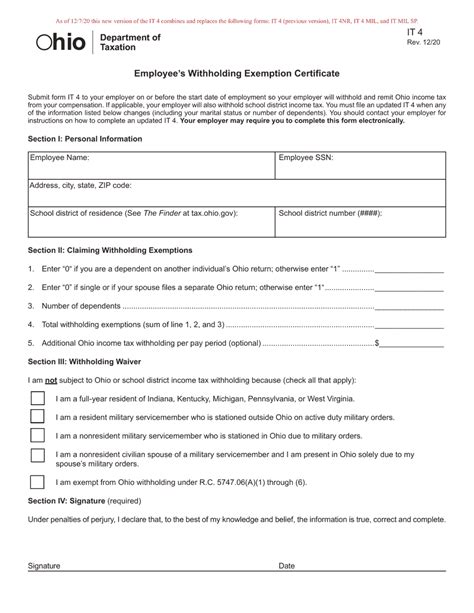 Ohio It-4 Form: Employee Withholding Exemption Certificate Guide