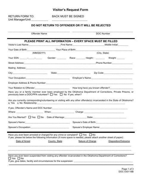 Oklahoma Department Of Corrections Visitation Form Guide