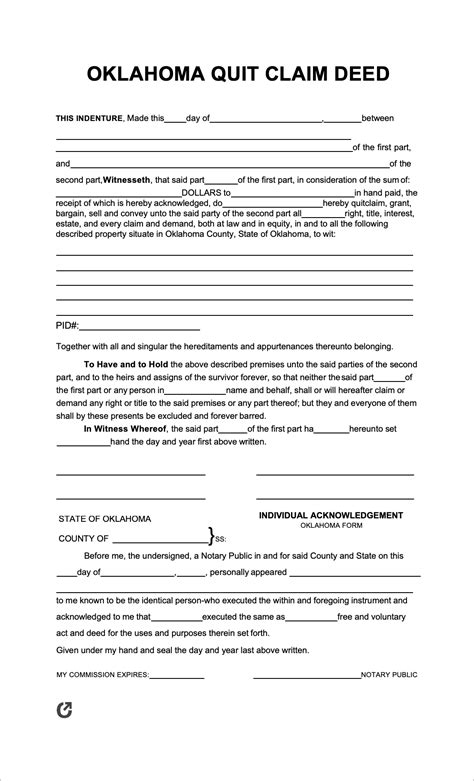 Oklahoma Quit Claim Deed Form Download And Instructions