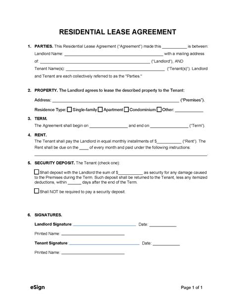 One Page Lease Agreement Form Made Easy