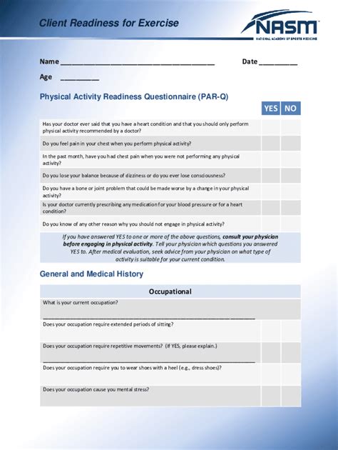 Optimize Your Fitness With The Nasm Intake Form Template