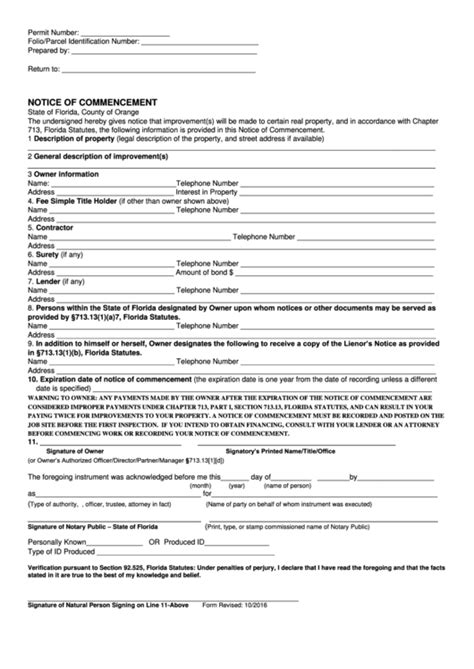 Orange County Notice Of Commencement Form Requirements