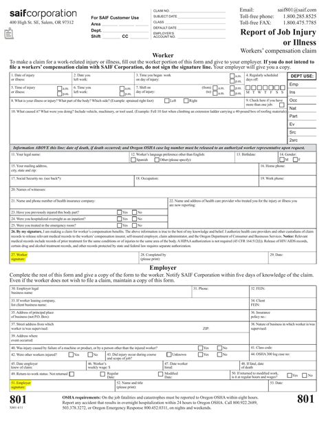 Oregons Saif 801 Form: A Guide For Employers