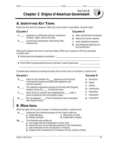 Origins Of American Government Chapter 2 Test Form A