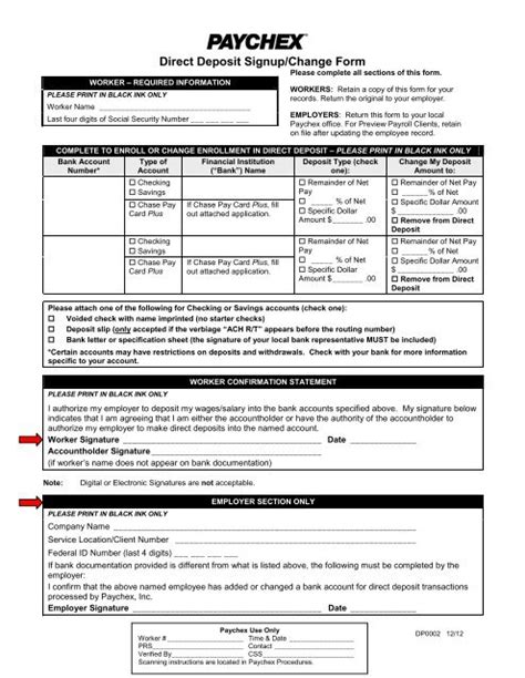 Paychex Direct Deposit Enrollment Change Form Guide