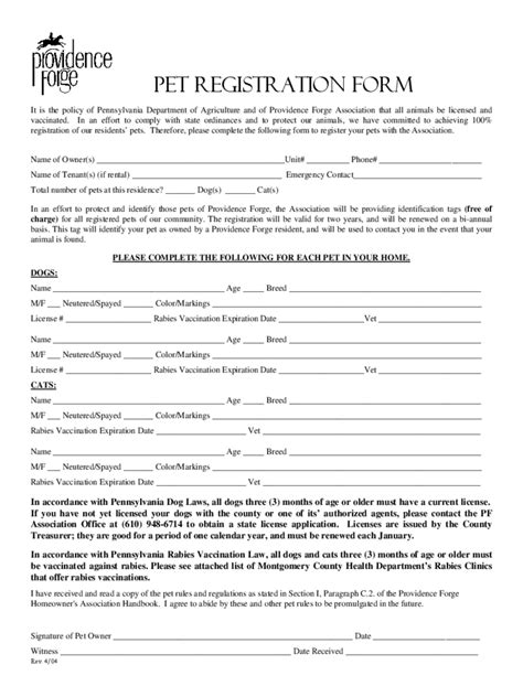 Pet Registration Form Template For Easy Enrollment