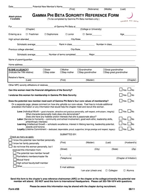 Pi Beta Phi Recommendation Form Guidelines And Requirements