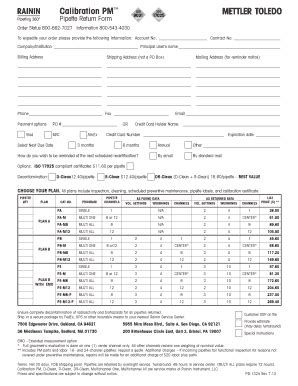 Pipette Calibration Order Form For Rainin Products