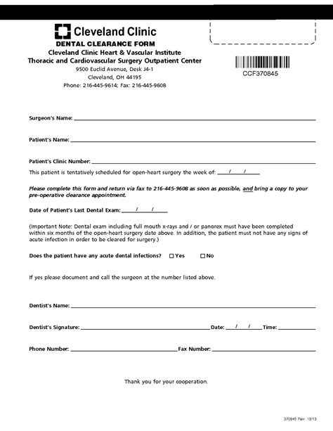 Printable Dental Clearance Form For Easy Patient Management