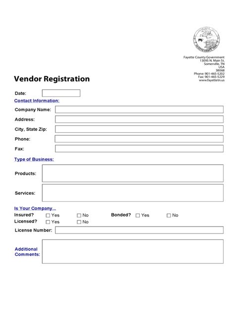 Printable Vendor Registration Form Template Free Download