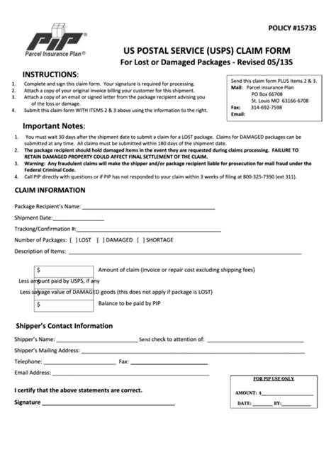 Ps Form 3849: Usps Claim For Damaged Or Missing Mail