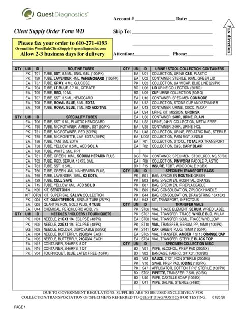 Quest Diagnostics Supply Order Form Made Easy