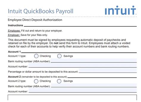 Quickbooks Intuit Direct Deposit Form Guide And Download