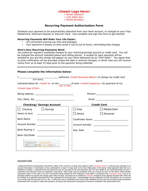 Quickbooks Recurring Payment Authorization Form: Streamline Client Payments