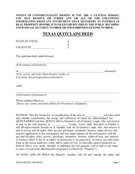 Quit Claim Deed Form Dallas County Texas Made Easy