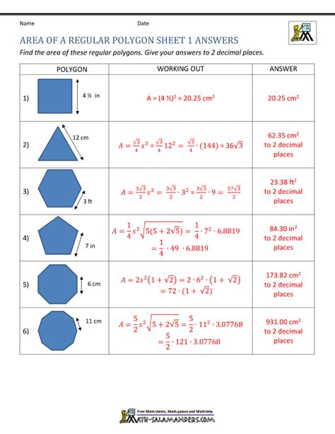 Regular Polygons 3d Shapes Practice Areas And Answers