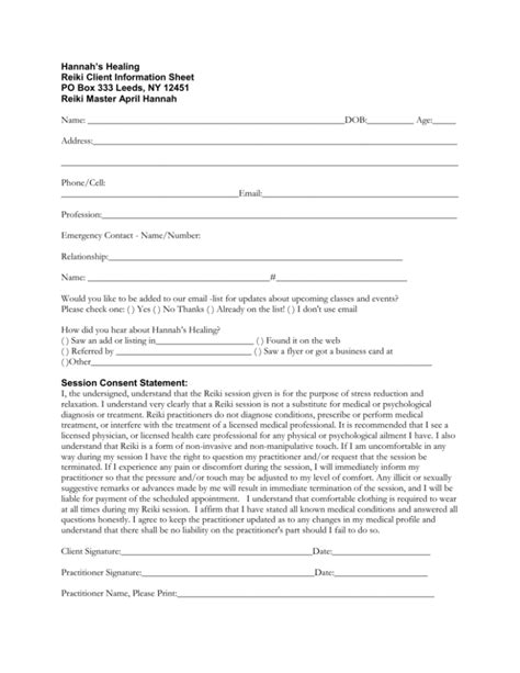 Reiki Waiver Form Template For Safe Practice