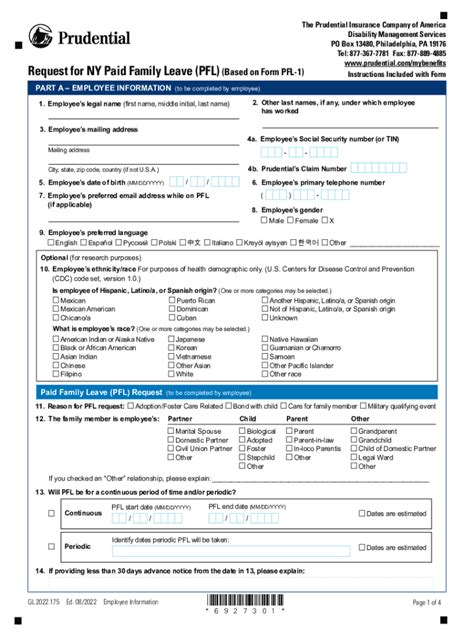 Request For Paid Family Leave Form Pfl 1