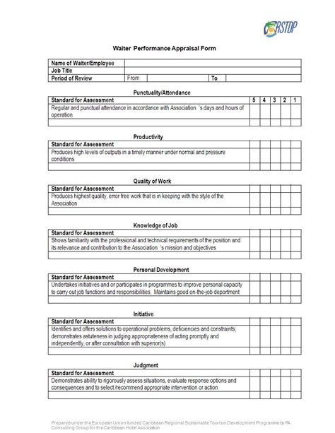 Restaurant Employee Evaluation Form Template And Guide