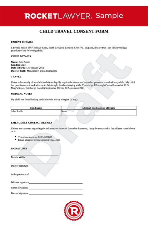 Rocket Lawyer Travel Consent Form Made Easy