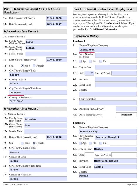 Sample I-130a Form Filling Guide For Us Citizens